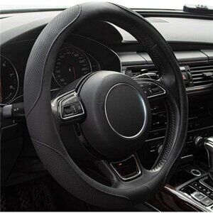 Car Steering Wheel Cover,14.5-15 Inch Black Universal Microfiber Leather Covers